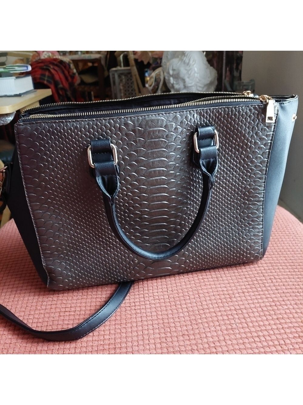 Taupe Large Formed Shell Bag - Picture 2 of 16